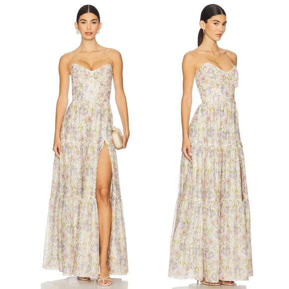 NEW V. Chapman Isabel Gown in Cordoba Print Yellow White Formal Maxi Dress - Picture 2 of 2